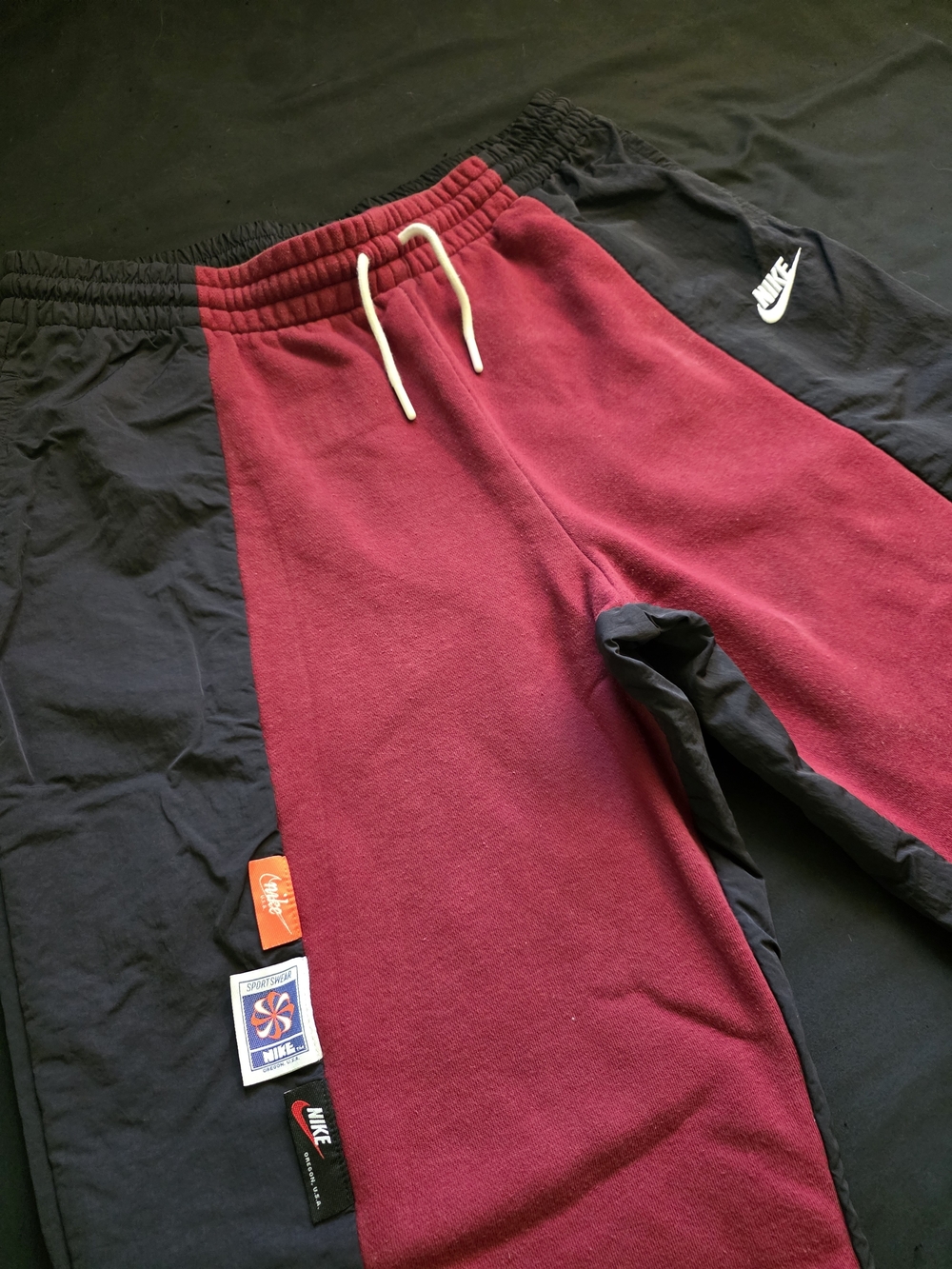 Nike Y2K Red Black Joggers Sweatpants Trendy Drawstring Two Tone Colorblock
